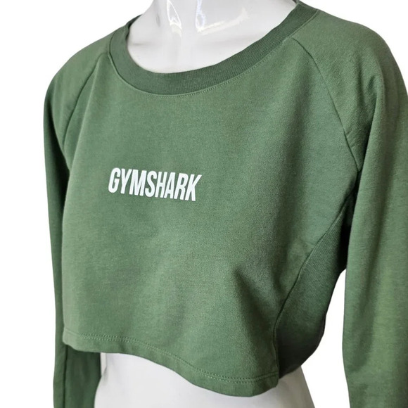Gymshark Womens Long Sleeve Crop Shirt Size Small Green Sweatshirt  Athletic - Picture 4 of 6